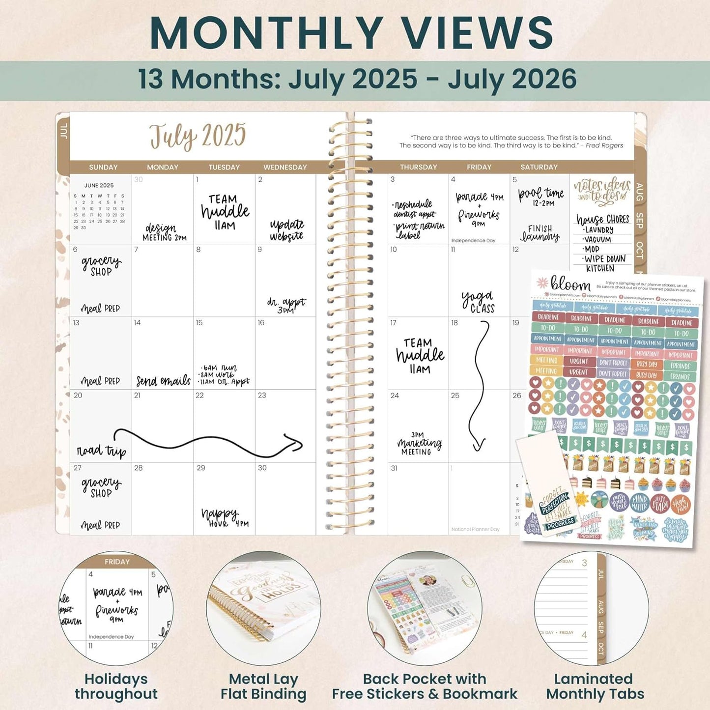 bloom daily planners 2025-2026 Academic Year Daily Planner (July 2025 - July 2026) - A5 Weekly & Monthly Calendar Agenda Organizer Book with Stickers - 5.5" x 8.25" - Moments of Grace