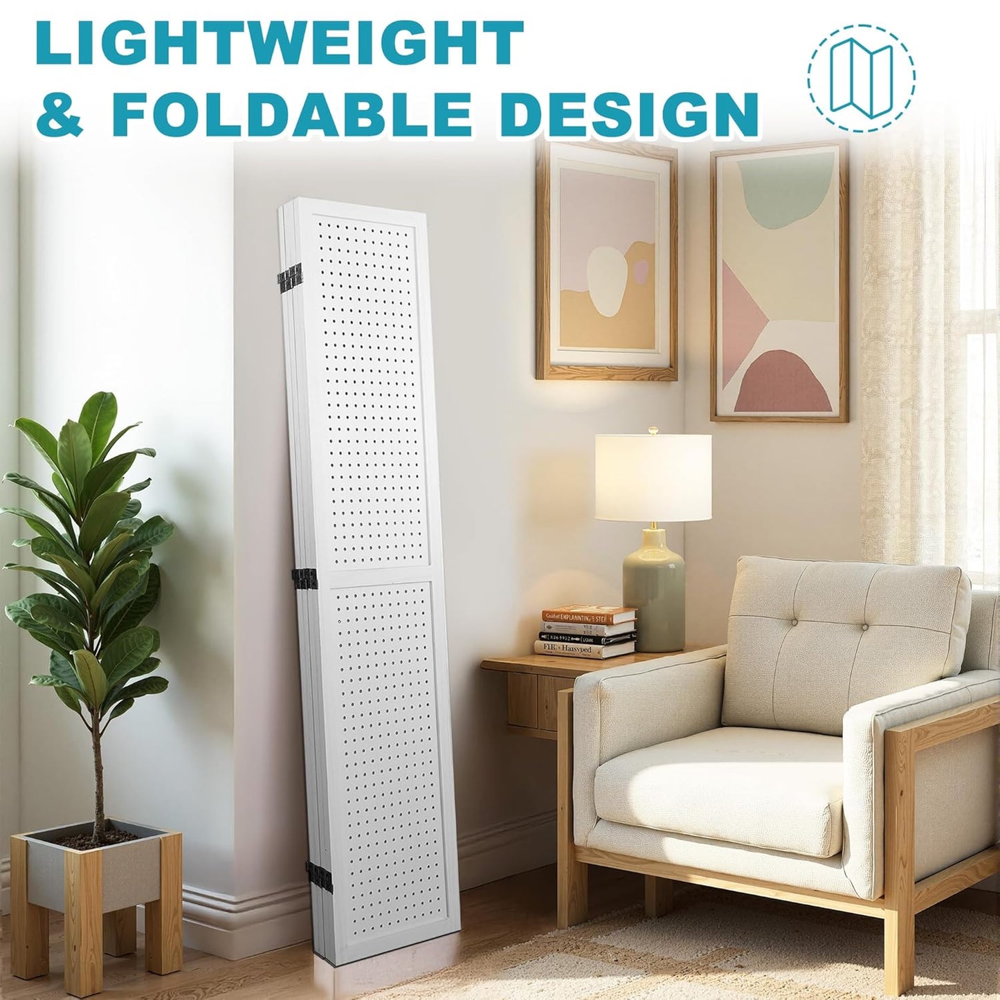 4 Panel Room Divider, 5.6FT Folding Room Divider Screen, Free Assembled Freestanding Partition for Home Office Bedroom, White