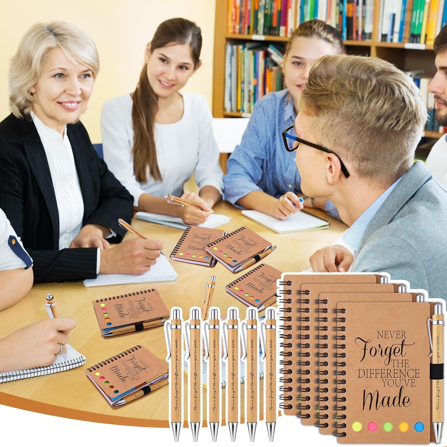 40 Sets Employee Appreciation Gifts Encouragement Inspirational Spiral Notebooks with Sticky Notes Notepads Thank You Bamboo Ballpoint Pens for Nurse Coworker Teacher (NEVER FORGET)