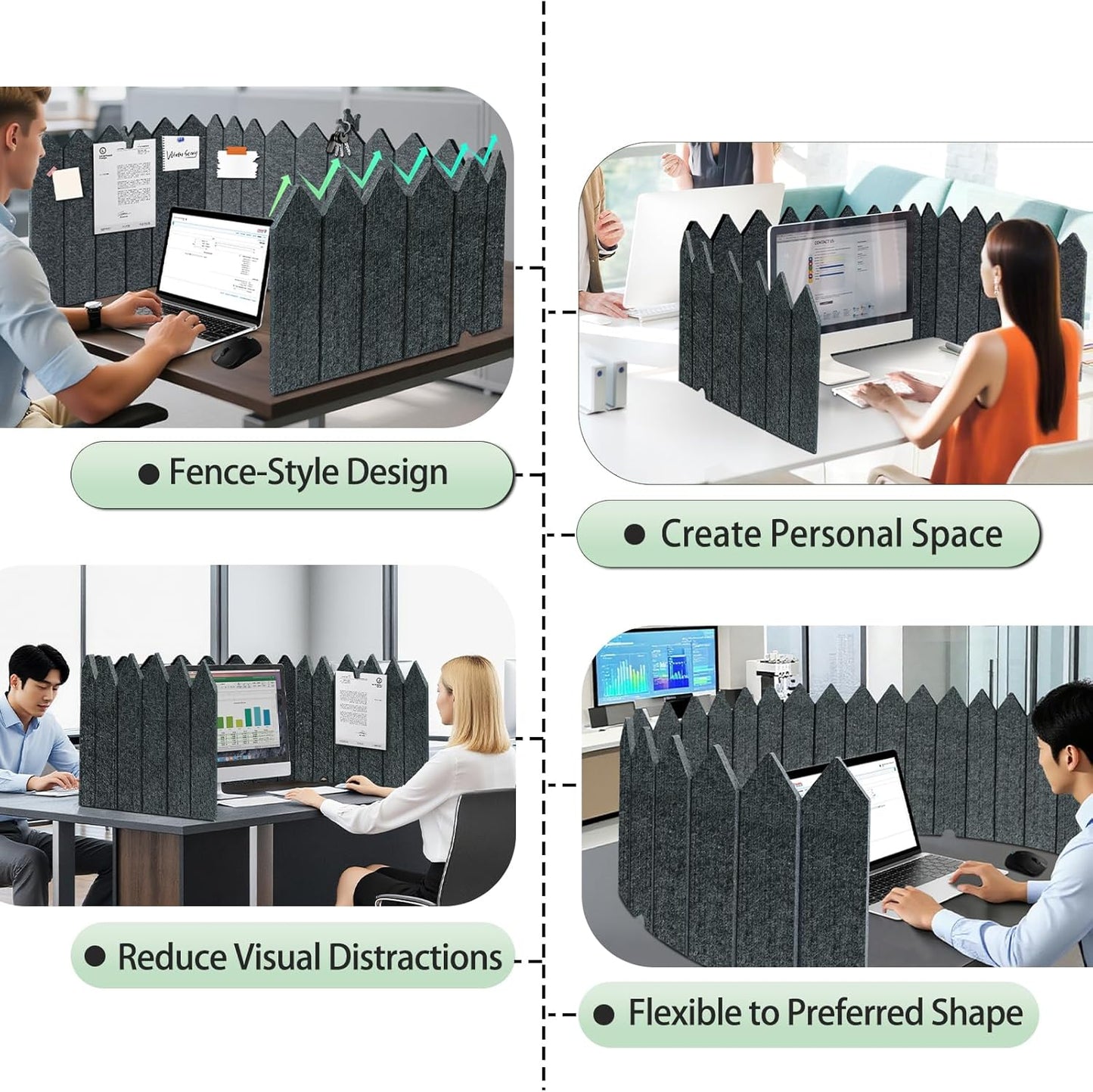 BXI Foldable Felt Desk Divider, 16.5 x 86 Inches Non-Tip Privacy Panel Partition, Versatile Cubicle Shield with Clips for Hanging Notes & Items, Acoustic Table Screen for Office Home Classroom