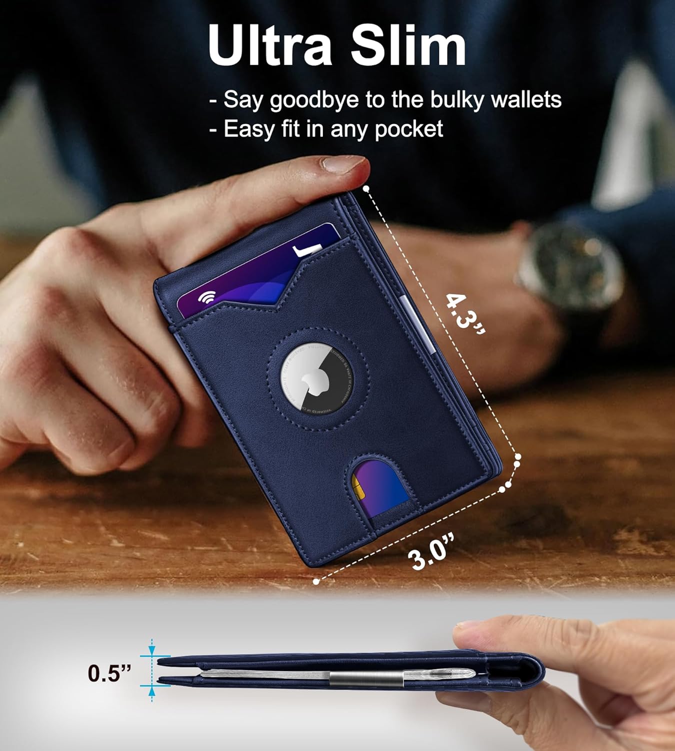 Airtag Wallet for Men,with Money Clip 11 Cards Slim Front Pocket Leather RFID Blocking Wallet with Gift Box