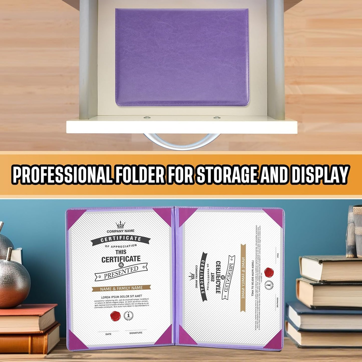 Tenare 10 Pcs Leather Certificate Holder 8.5 x 11 Inch PU Black Red Blue Purple Phd Bachelor Master Diploma Cover Professional Award Folder for Official Graduation Competition Contest Charity (Purple)