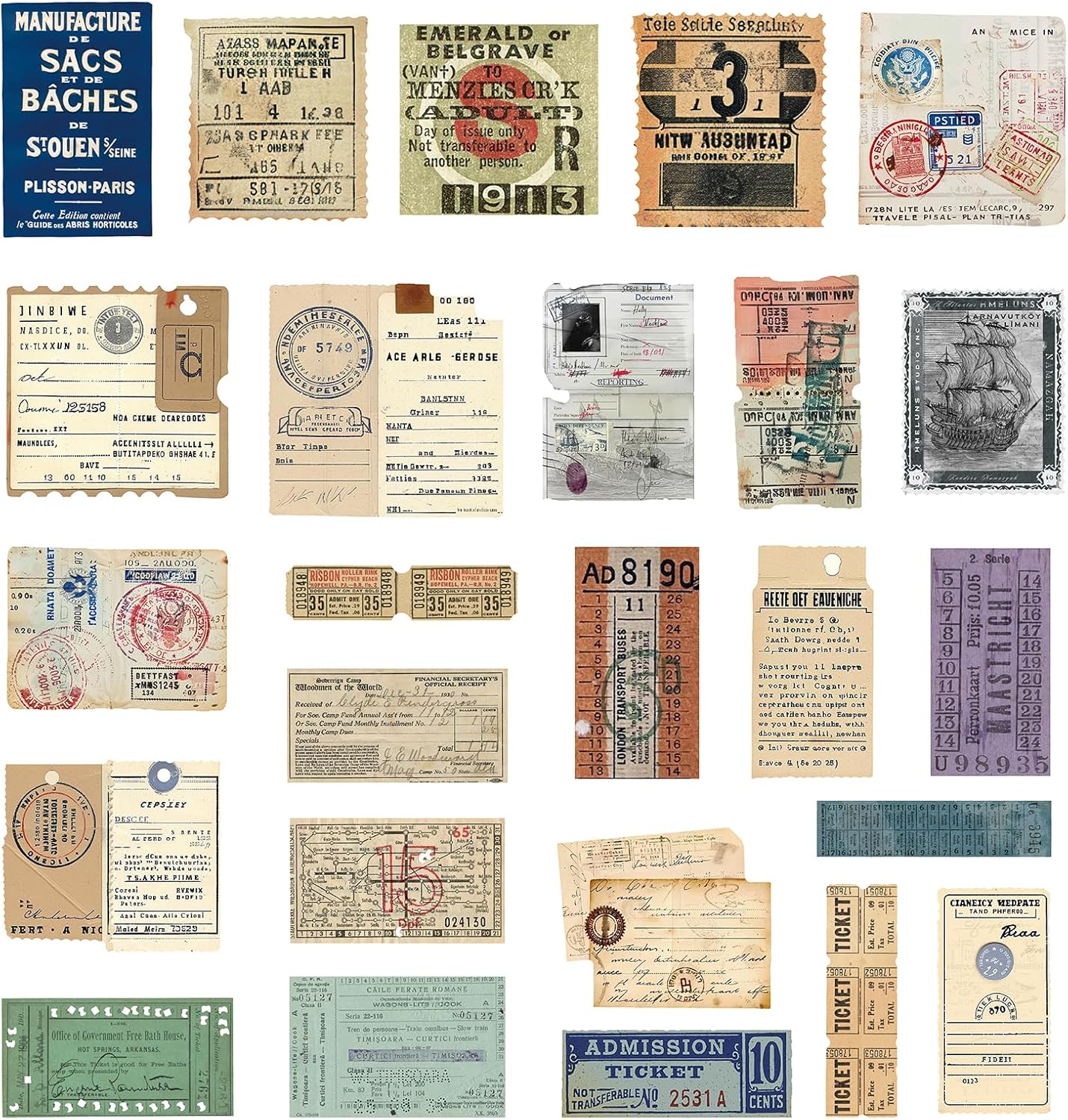 PRSTINCOL 100Pcs Vintage Sticker Pack - Scrapbooking Supplies & Junk Journal Accessories - Aesthetic Stickers for Water Bottles, Craft Kits, Bullet Journals - Retro Design