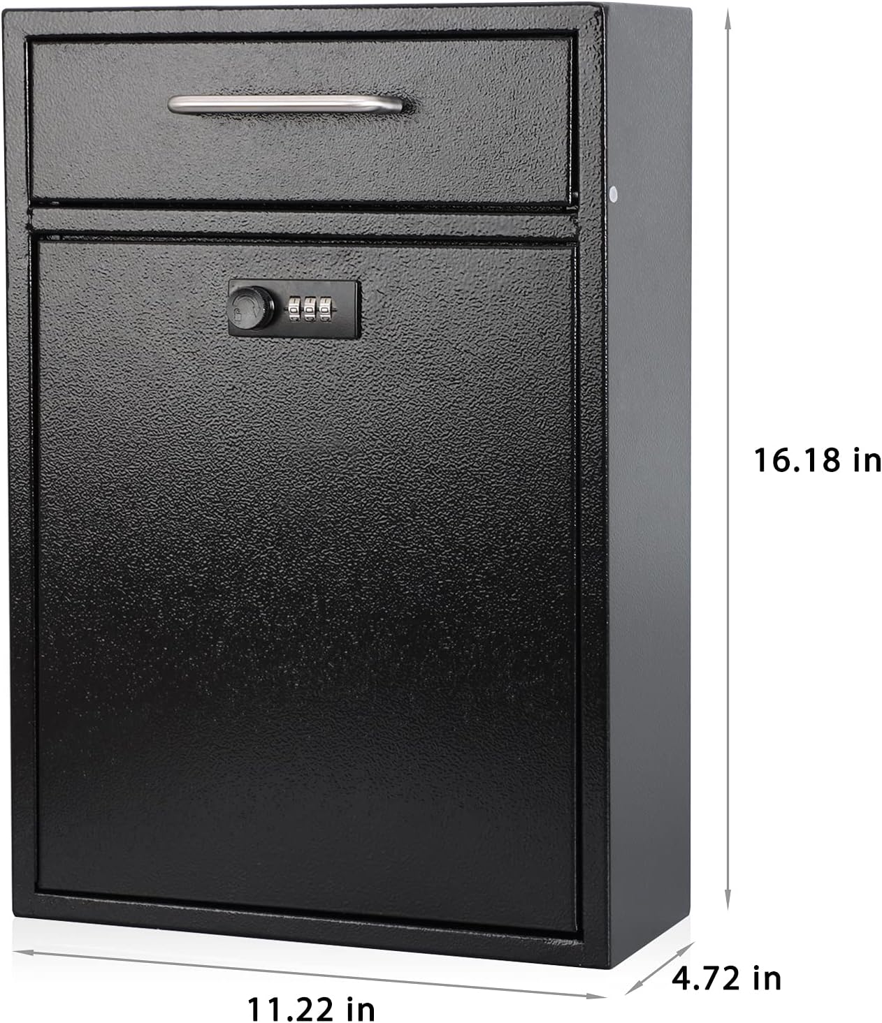KYODOLED Steel Combination Lock Mail Boxes Outdoor,Locking Wall Mount Mailbox,Security Lock Drop Box,Collection Boxes,16.2H x 11.22L x 4.72W Inches,Black X Large