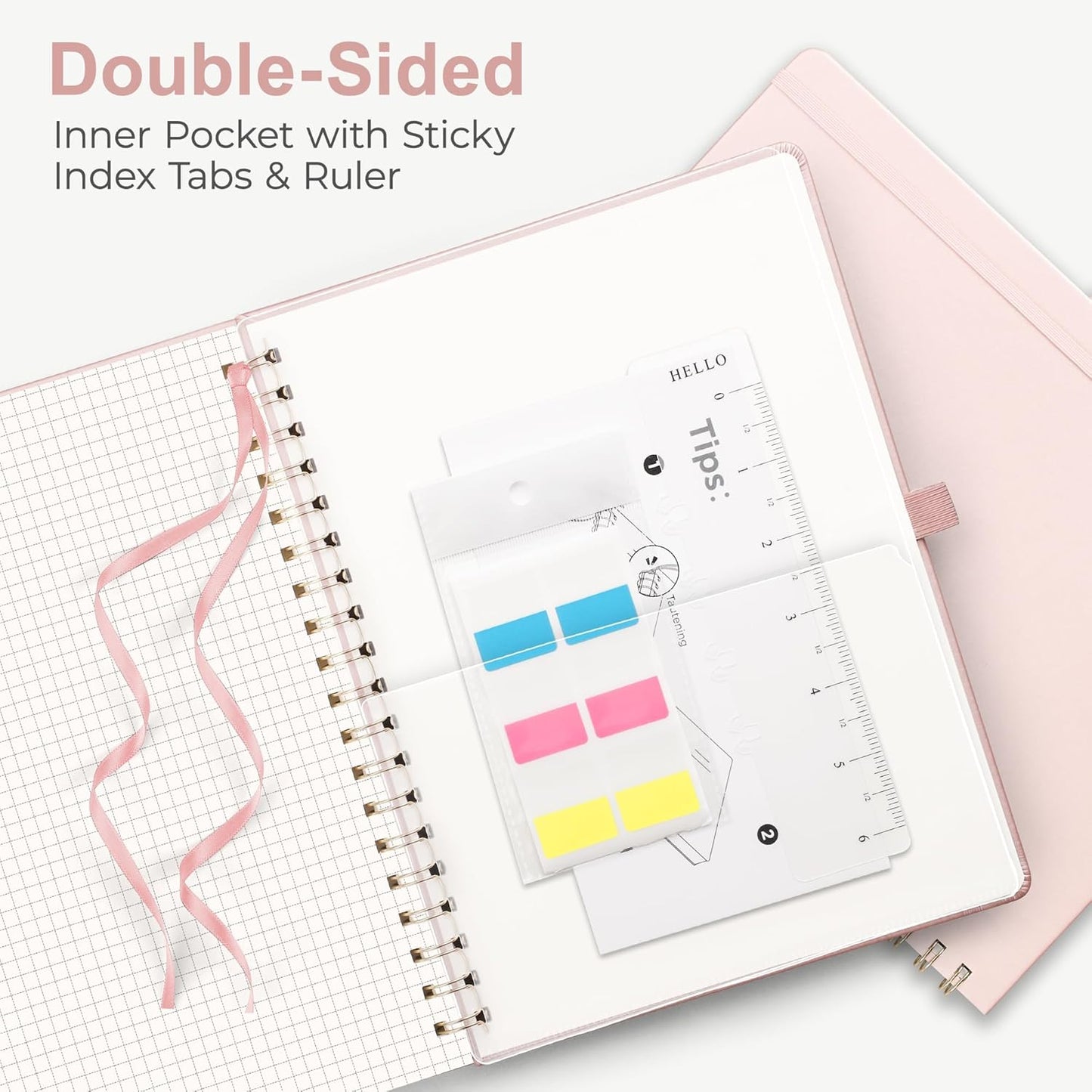 RETTACY Graph Grid Paper Notebook, 110 Pages, A4 Large Size (8.5'' × 11''), 5 Squares per Inch, Leather Hardcover, 100 GSM Thick Paper, for School, Students, Math, Engineering (Rose Gold)