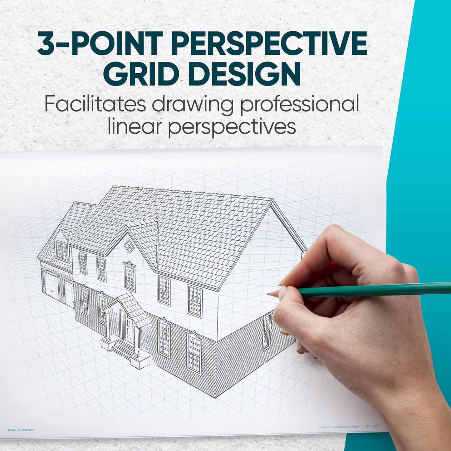 Koala Tools | Drawing Perspective (1 and 2-Point) Large Sketch Pad (3 Point - 9 x 12)