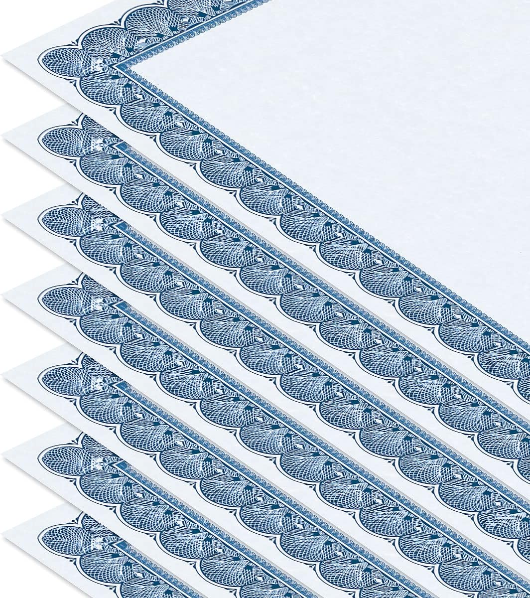 Elite Blue & Blue Parchment Certificate Papers - Pack of 100, Laser & Inkjet Printer Compatible, For Office, Business Awards, Graduation, School Diplomas, 8-1/2" x 11" on 60 lb. Text Stock