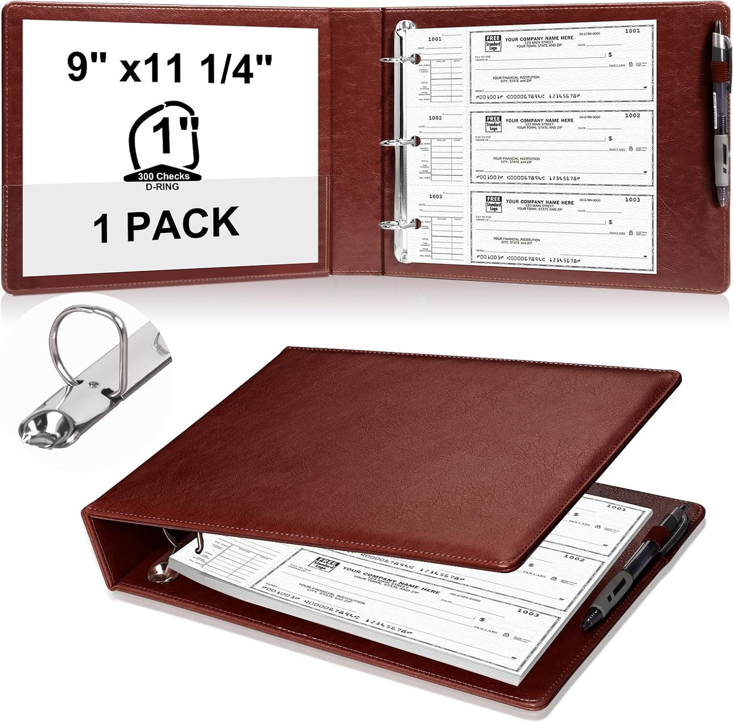9" x11 1/4" PU Leather 3 Rings Personal Checks Binder for End-Stub Deskbook 3-Ring Binders for Desk Check fit 3 & 9 Holes Checkbook Binder Cover for Business Finances (Not Fit 7 Holes,Light Brown)