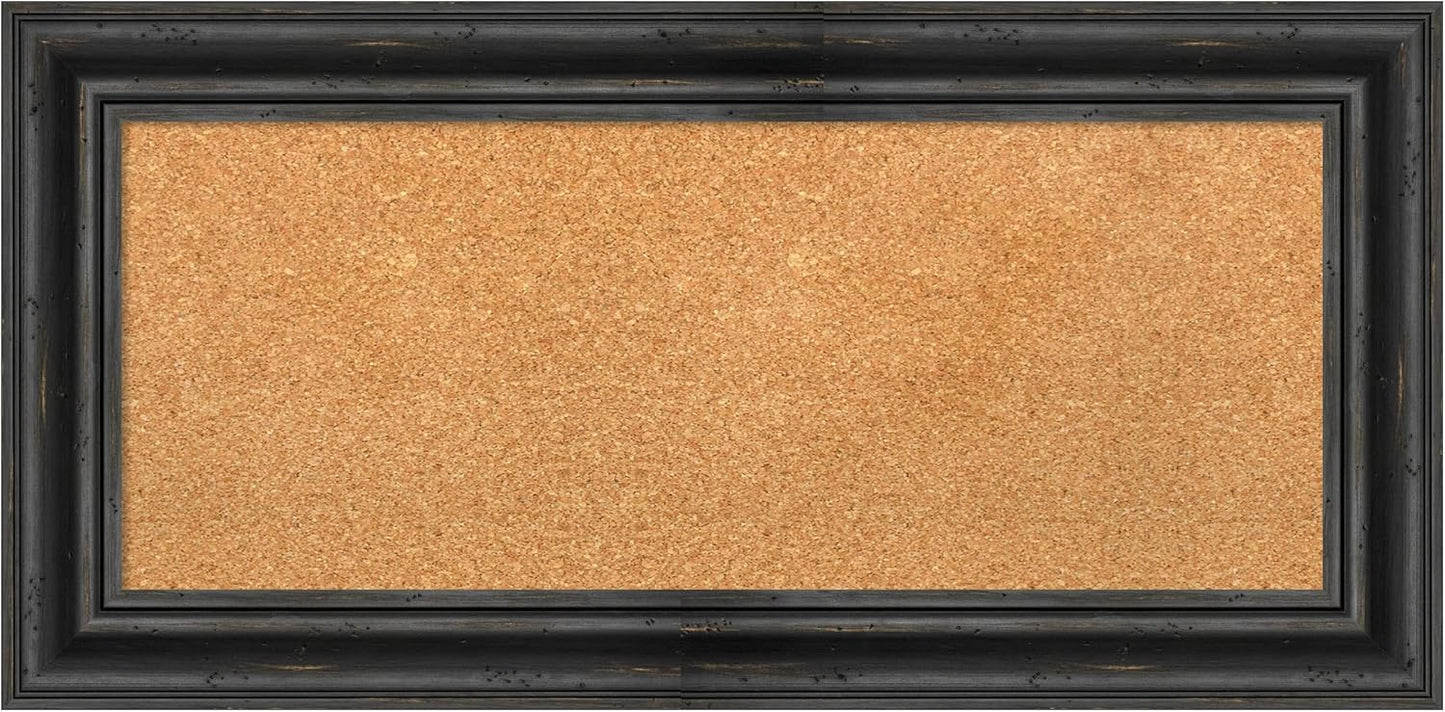 Amanti Art Natural Cork Board for Wall, 17x35 Vision Board with Black Wood Frame, Medium Corkboard Office Decor for Home Organization, Country Rustic Corkboard Pinboard to Display Items for Home