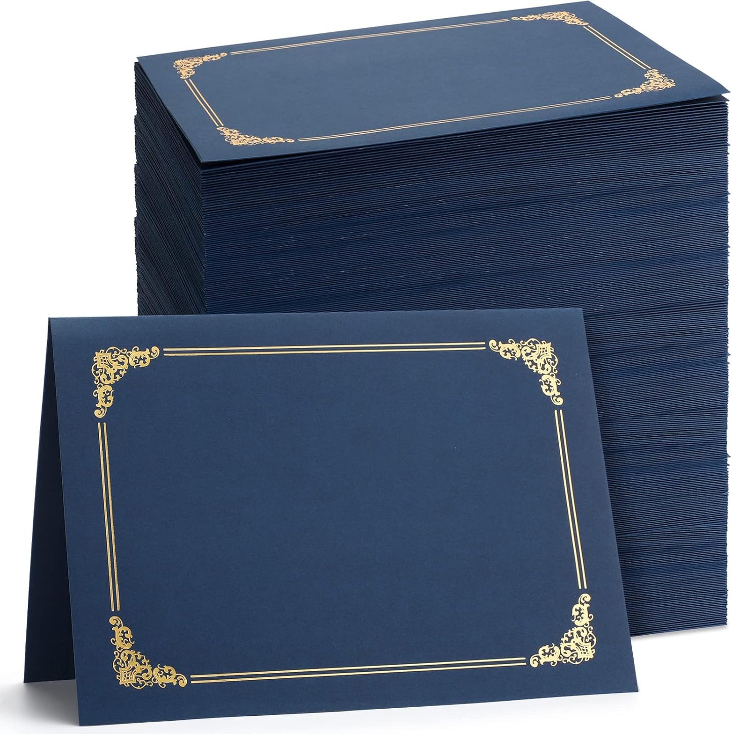Fainne 120 Packs Certificate Holders Bulk, Diploma Covers Gold Foil Border, Document Covers for Letter Size 8.5x11 Award Certificates, Cardstock, Document Papers, Paper Card Stock(Navy Blue)