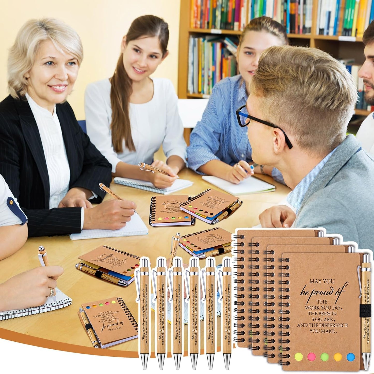 40 Sets Employee Appreciation Gifts Encouragement Inspirational Spiral Notebooks with Sticky Notes Notepads Thank You Bamboo Ballpoint Pens for Nurse Coworker Teacher (MAY YOU)