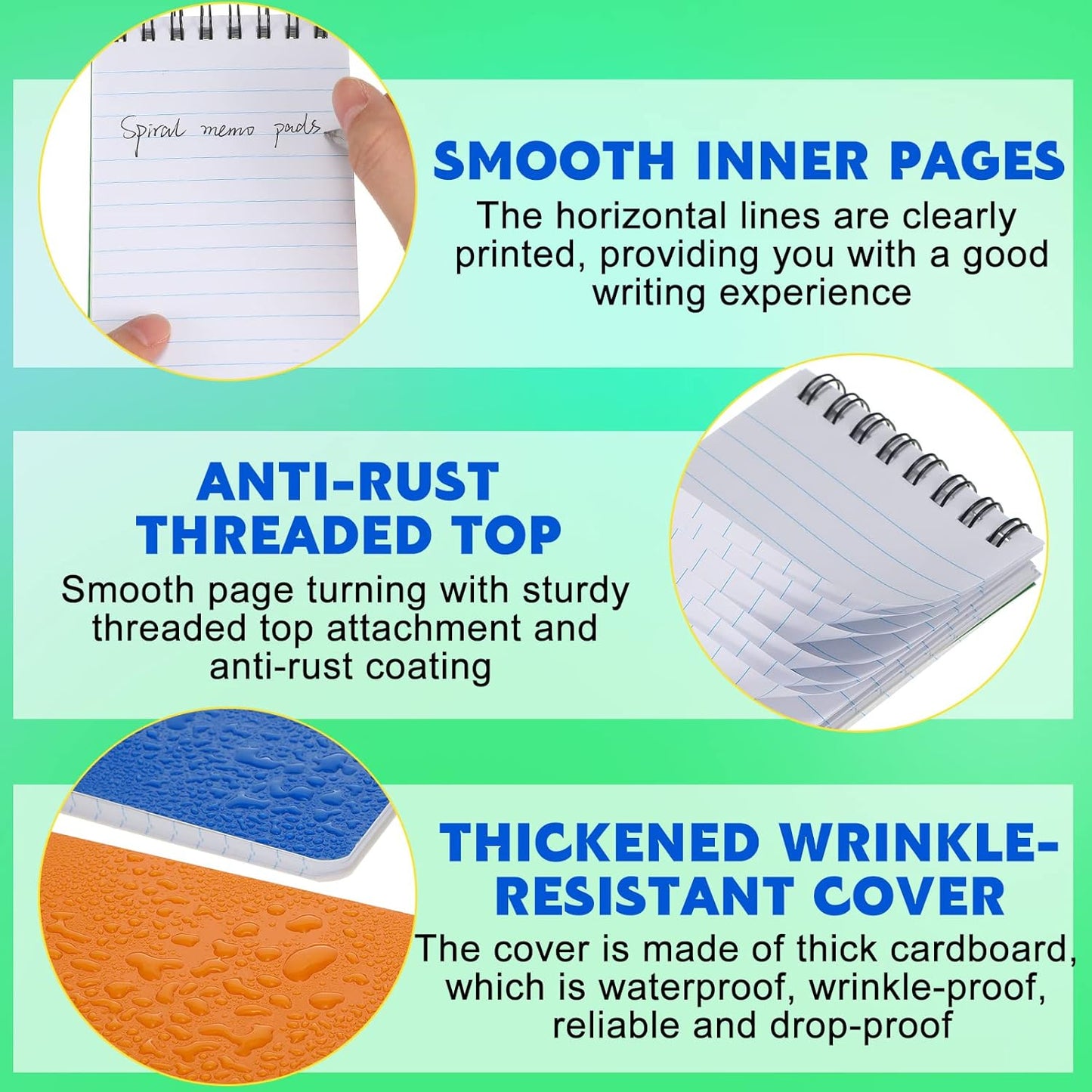 30 Pack Spiral Memo Pads 3 x 5 Inch Spiral Journal Lined Wirebound College Ruled Notebook Solid Colors, 75 Sheets/pad, Notebook for School Office Travel Business Supplies (Bright Color)