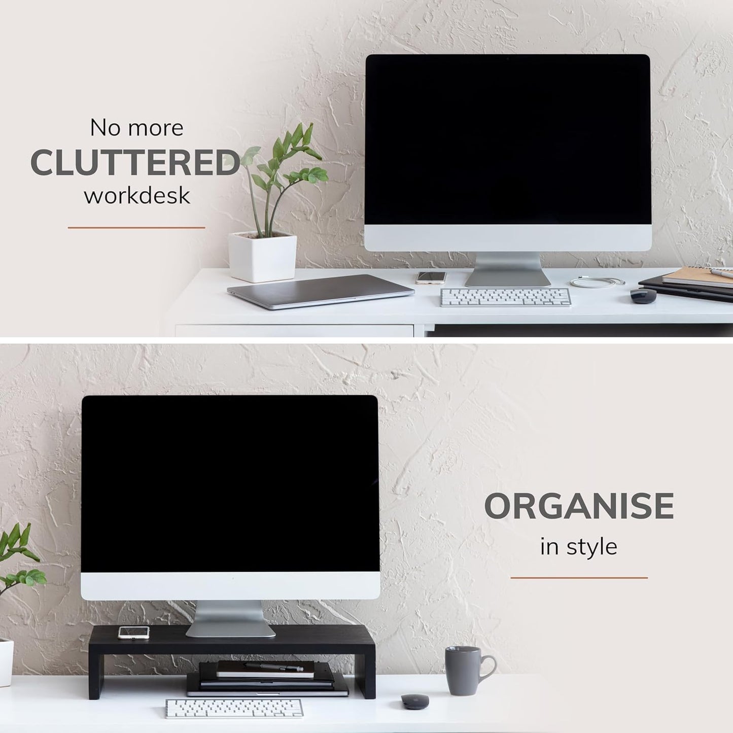 Anji Mountain Wooden Monitor Stand - Elegant Monitor Riser, Perfect Monitor Stand for Desk Organization, Durable Wood Construction monitor stands, Enhances Ergonomics and Workspace Efficiency,Black