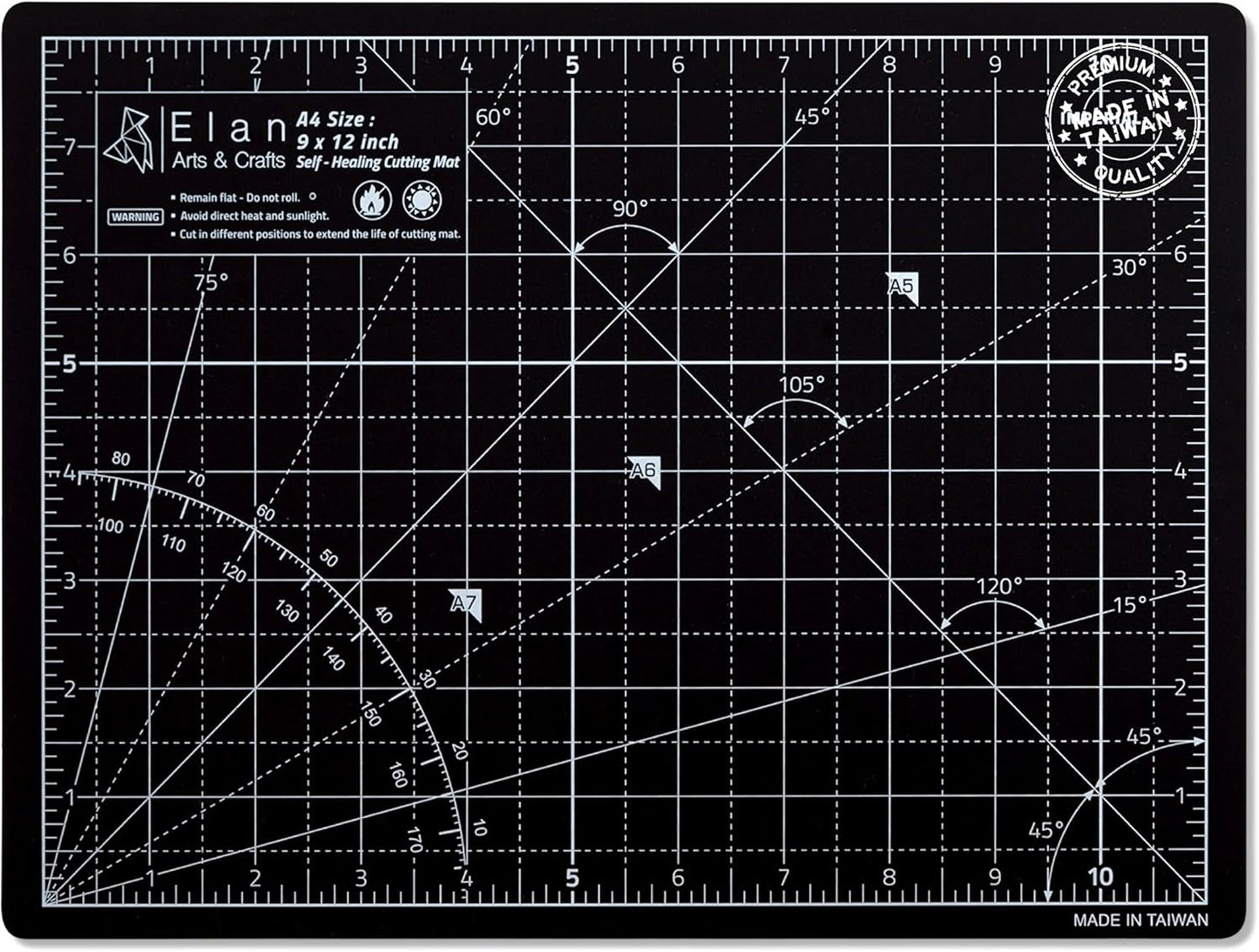 Elan Cutting Mat A4 Black & Taupe, Self Healing Cutting Mat 9x12 Inch, 5-Ply Craft Board Black, Hobby Board for Crafts 9x12 Inch