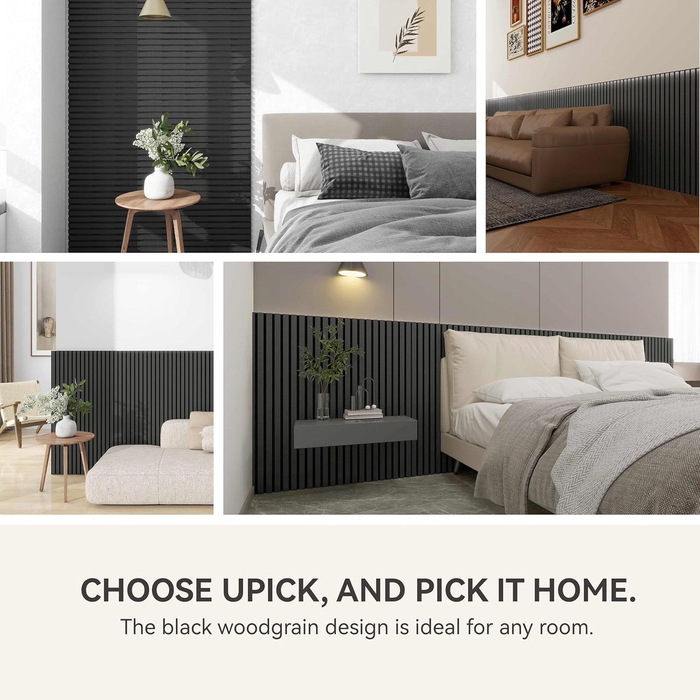 Upick Acoustic Wall Panels Sound Absorbing, 4 Pack 48 x 24 inch Sound Proof Foam Wall Panels & Wood Slat Wall Panels for Interior Wall Decor (Matte Black)