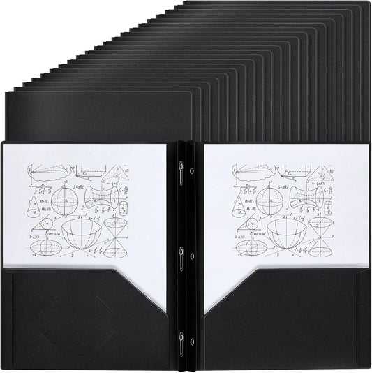 Lincia 100 Pcs Plastic Folders with Pockets and Prong Folders with Prongs Plastic Folders with 2 Pockets Pocket Folders for Office, School for Students, Teachers, Office Workers (Black)
