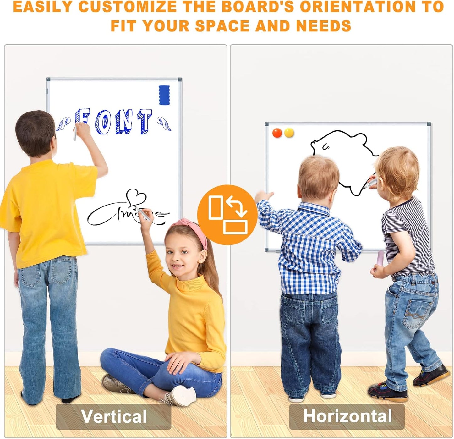 H-Qprobd White Board Dry Erase Whiteboard for Wall 24x18 (3pcs) Magnetic Boards for Office Classroom & Home, Small Wall Whiteboard Including 6 Markers, 10 Magnets, 2 Erasers & 15 Adhesive Hooks