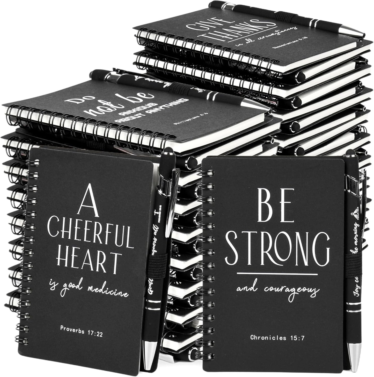 Christian Prayer Journal Spiral Black Notebooks Bulk Small Notepad with Pens - Small Notepads (4.13”x5.43”) - inspirational Gifts for male, Church Members & Bible Study Groups (30 sets Black)