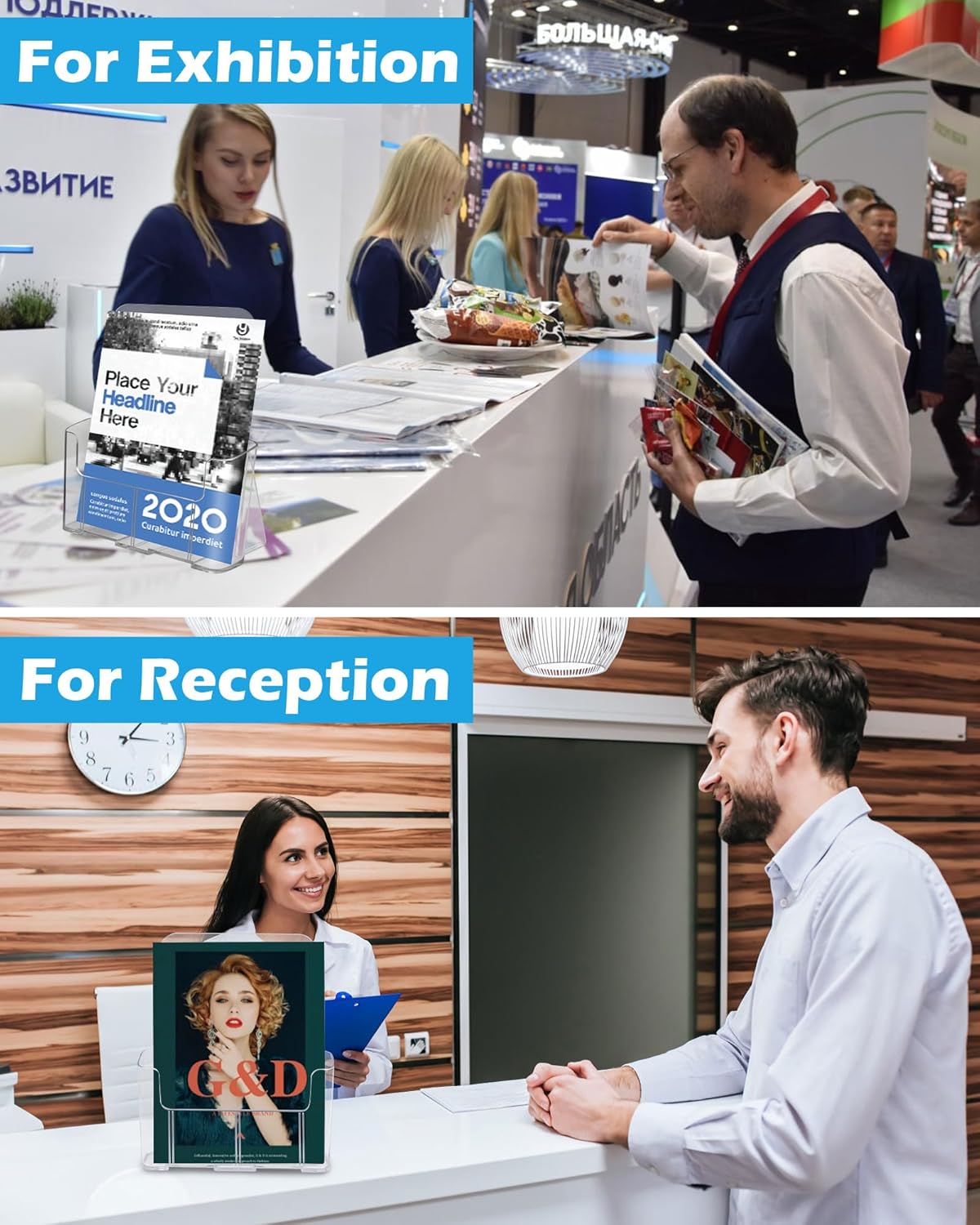 Acrylic Brochure Holder, 4 Packs Brochure Holder 8.5 x 11, Flyer Holder for Business, Clear Brochure Display Stand for Pamphlet Paper Literature Document Magazine Menu, Table Desk Wall Mount