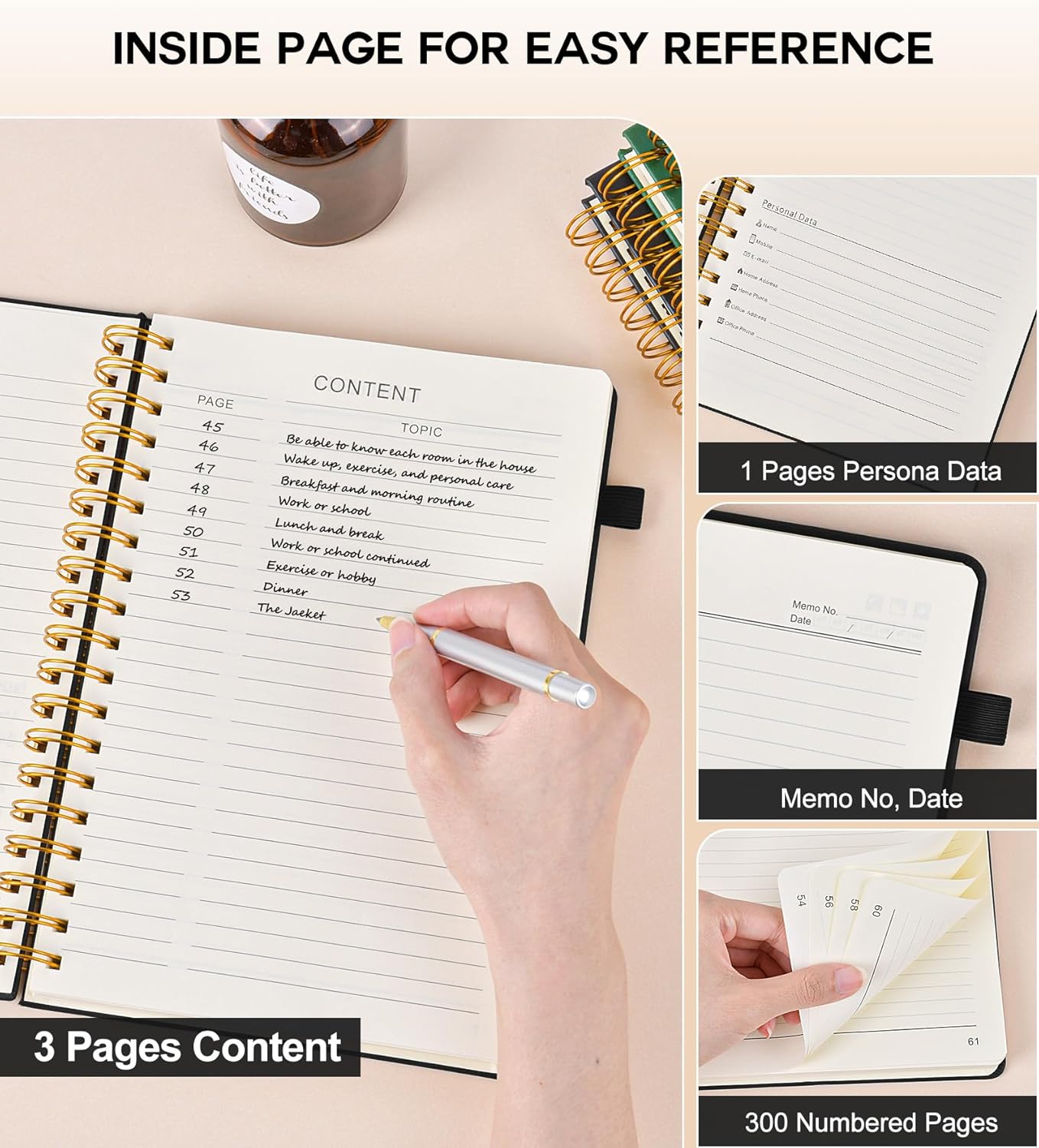 Large Spiral Notebook Journal for Women Men - 300 Numbered Lined Pages, College Ruled,B5 Hardcover Spiral Bound Notebook for School, Work, Note Taking, Writing, Leather Spiral Journal 7"x10"