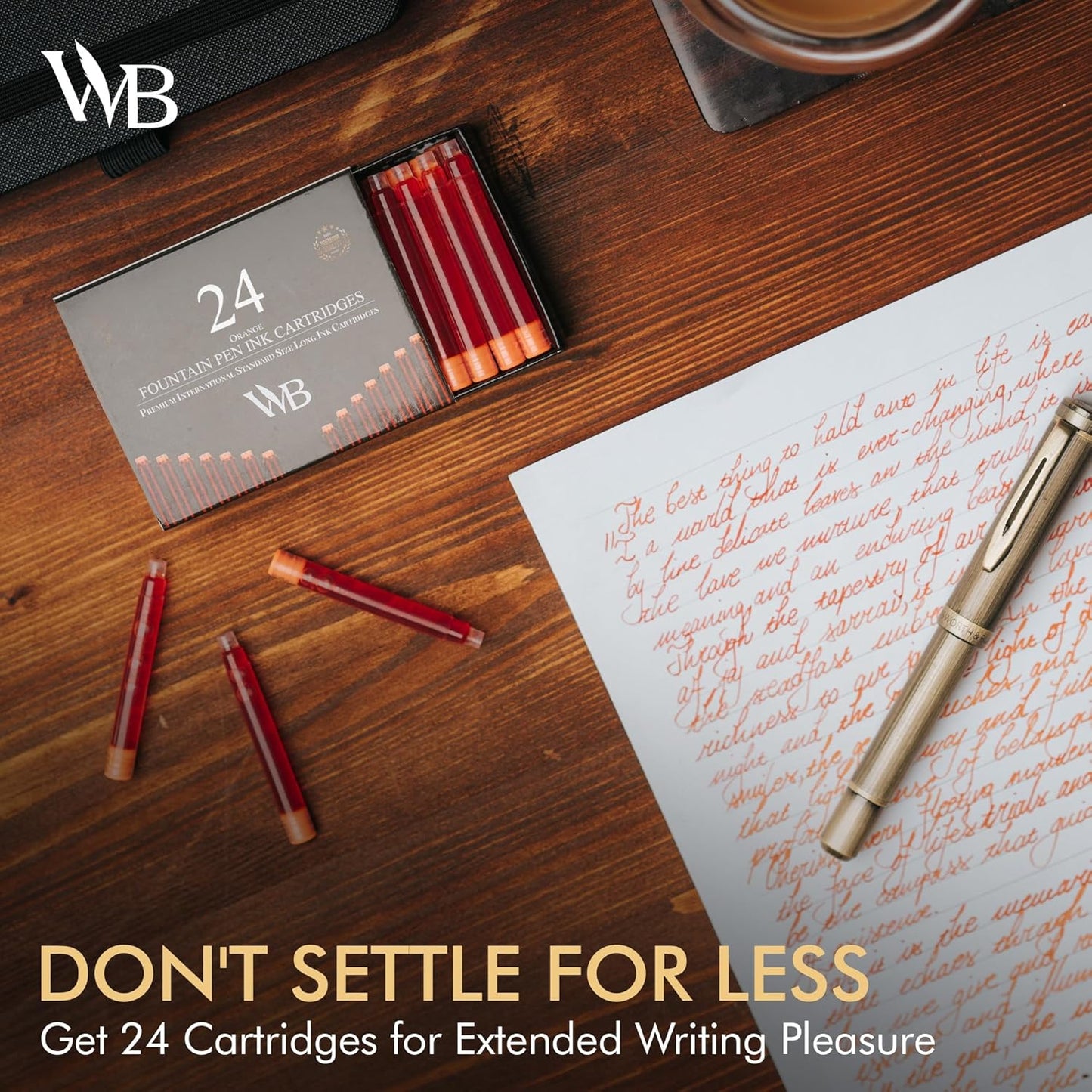 Wordsworth & Black 24 Pack Fountain Pen Ink Refills - Set of 24 Orange Ink Cartridges - International Standard Size - Length APPR 1.5" - Base Diameter APPR 0.24" - Disposable and Generic