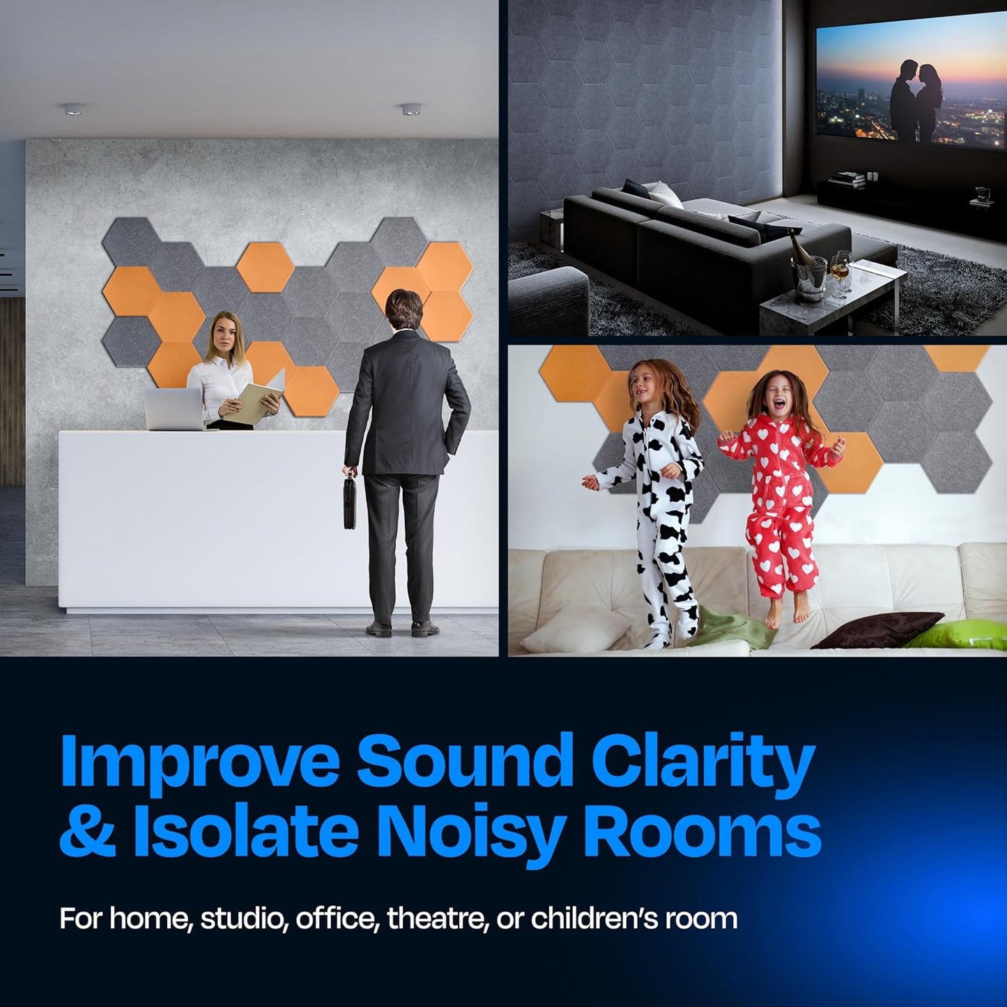 Acoustic Panels 12-Pack Soundproof Wall Panels 14"X12.1"X0.4" Sound Panels High Density Sound Dampening Panels - [Pebble Gray Hexagon]