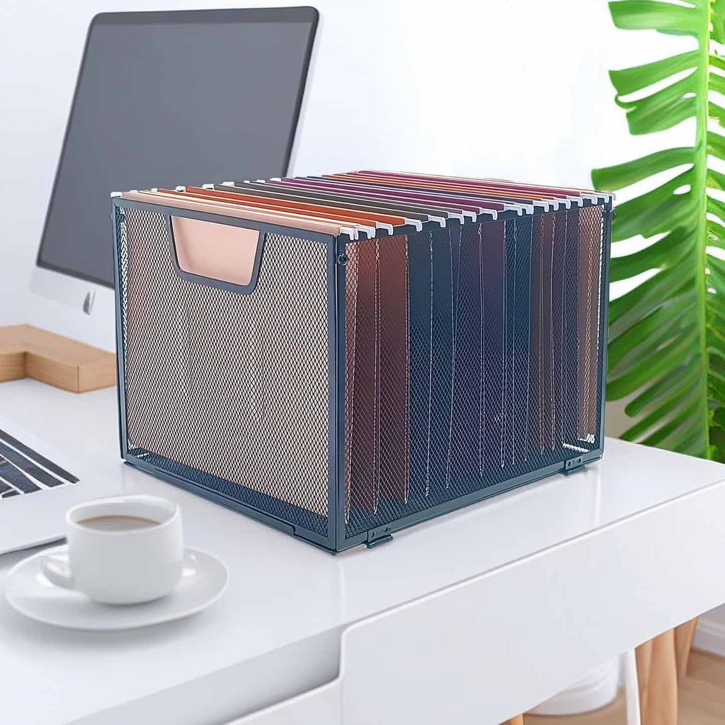 Modern Black Metal Mesh Hanging File Organizer, Office/School/Home File Crate, 13.8 x 12 x 10 inches