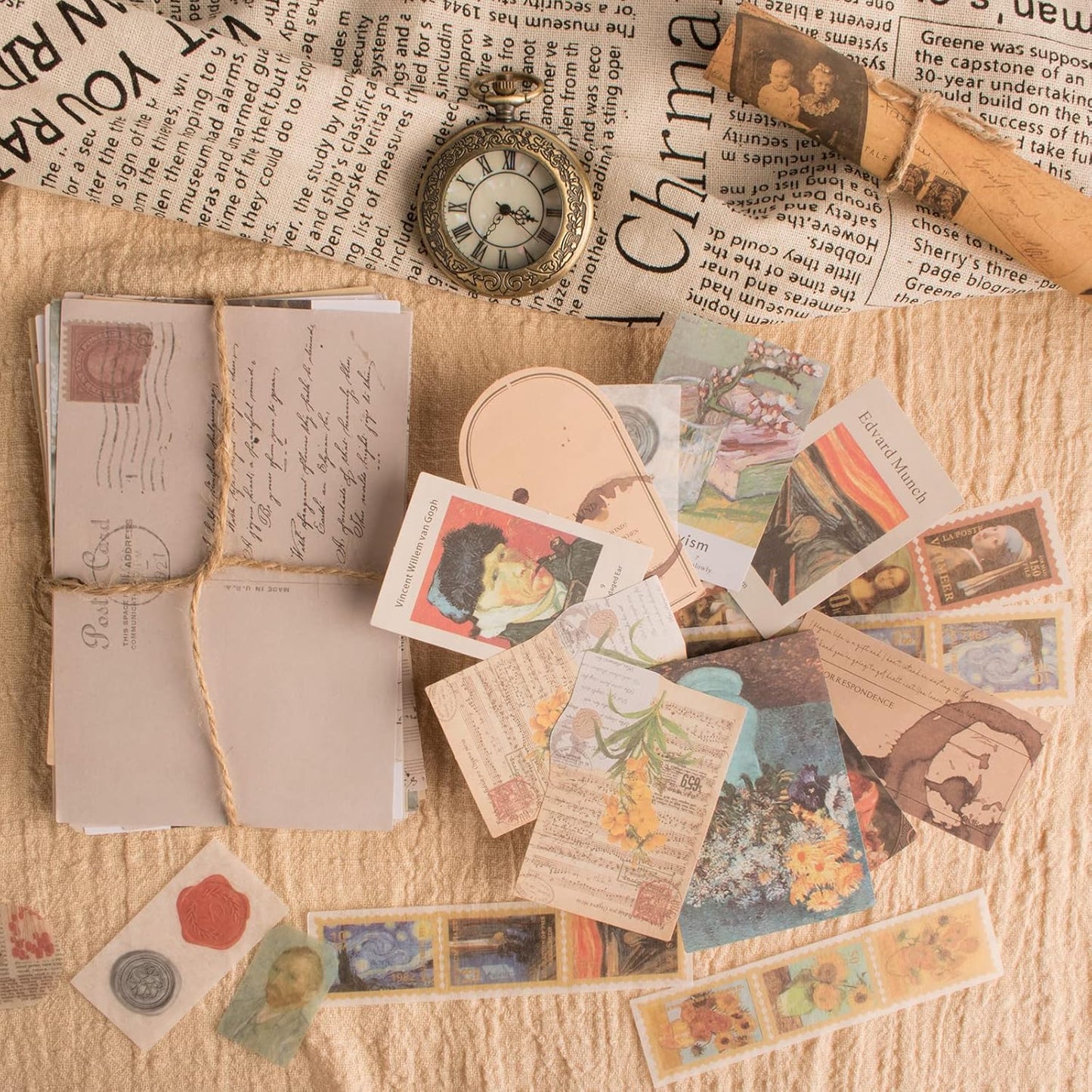 200Pcs Vintage Scrapbook Stickers, Aesthetic Junk Journal Stamping Supplies Kit, Scrapbooking Ephemera Washi Paper for Bullet Journaling Planners Diary Collage (Artistic)