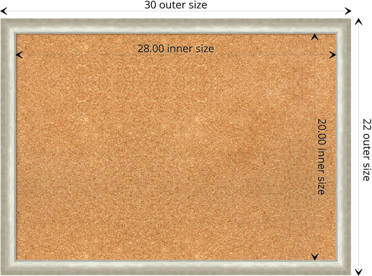 Amanti Art Natural Cork Board for Wall, 22x30 Vision Board with Silver Wood Frame, Medium Corkboard Office Decor for Home Organization, Modern Contemporary Corkboard Pinboard to display items for home