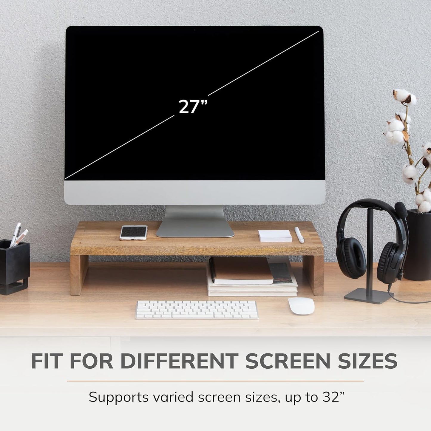Anji Mountain Wooden Monitor Stand - Elegant Monitor Riser, Perfect Monitor Stand for Desk Organization, Durable Wood Construction monitor stands, Enhances Ergonomics and Workspace Efficiency,Natural