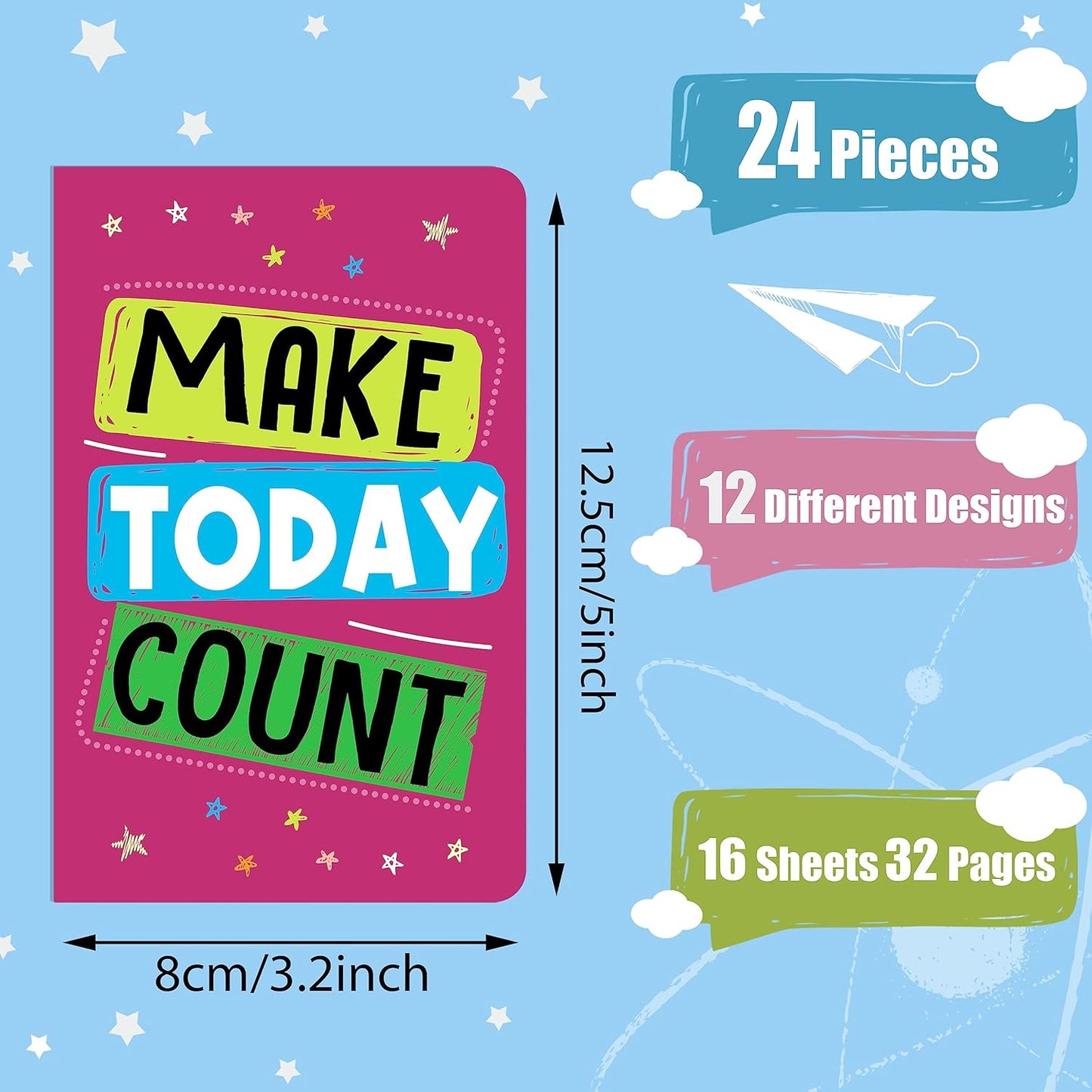 24 Pcs Mini Colorful Notebooks, Funny Motivational Journals Notepads Inspirational Notepads Small Pocket Notebook for Kids Teacher School Office Gift Bulk Prizes Travel Supplies (Colorful)