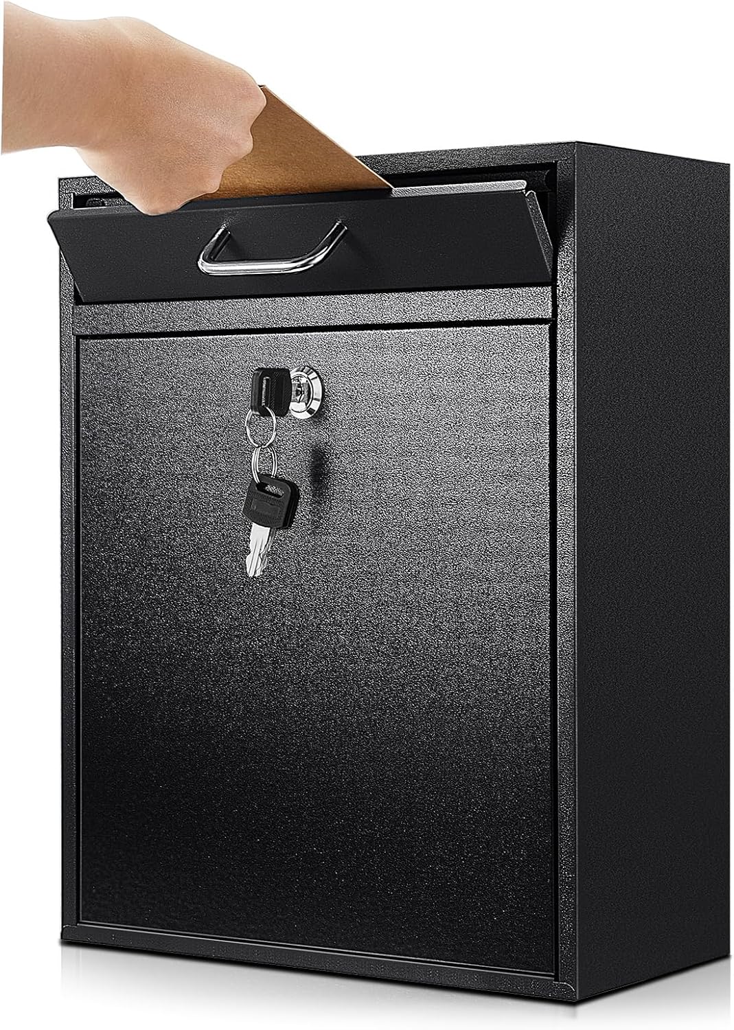 Locking Mailbox with Key for Outdoor 14 x 12 x 4 Inches Large Wall Mount Mail Box with Lock Security Mail Drop Metal Collection Boxes Hanging Secure Postbox (Black)