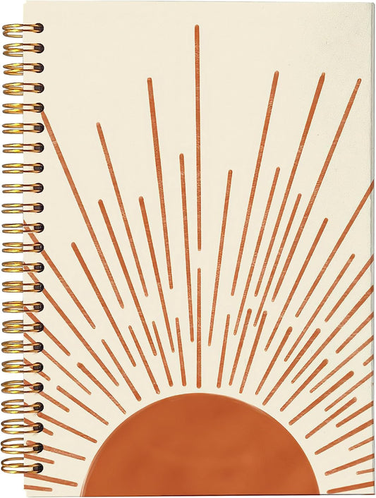 VNWEK Abstract Boho Terracotta Sun Sunrise Sunset Sunshine Sunray Spiral Notebook Journal 5.5 x 8.3 inches,Boho Lined Hardcover Spiral Notebook,Boho Gifts for Women Teen Girls Teens
