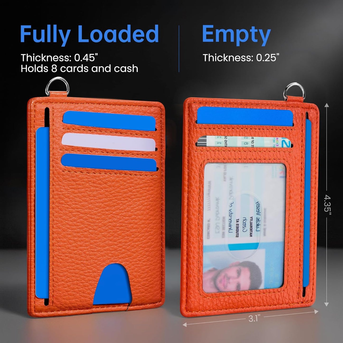 Mayski Slim Wallet, Credit Card Holder for Women, Minimalist Front Pocket RFID Blocking Card Cases, Small Wallet Women Men(Lichee Orange)