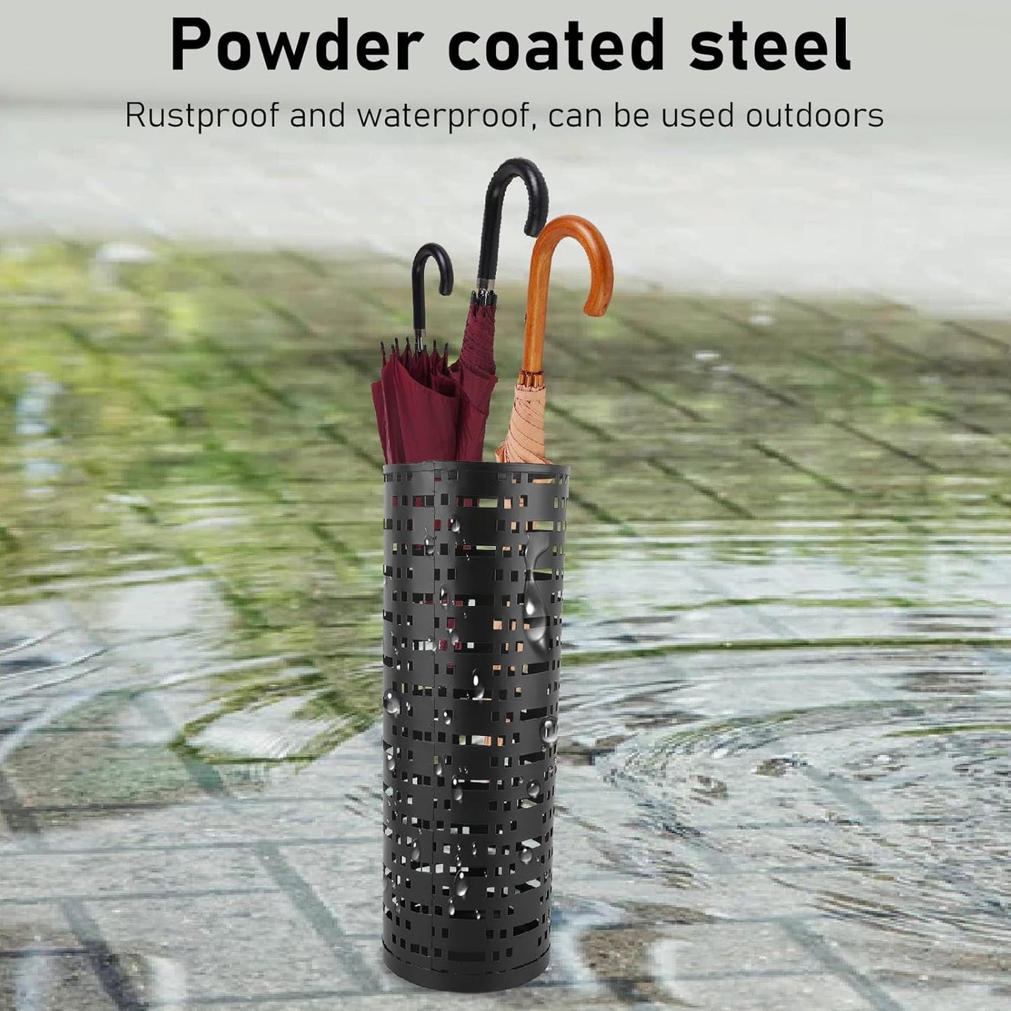 Yosoo Black Metal Umbrella Holder, Rustproof Space Saving Hollow Design, Stylish Umbrella Stand Rack for Entryway