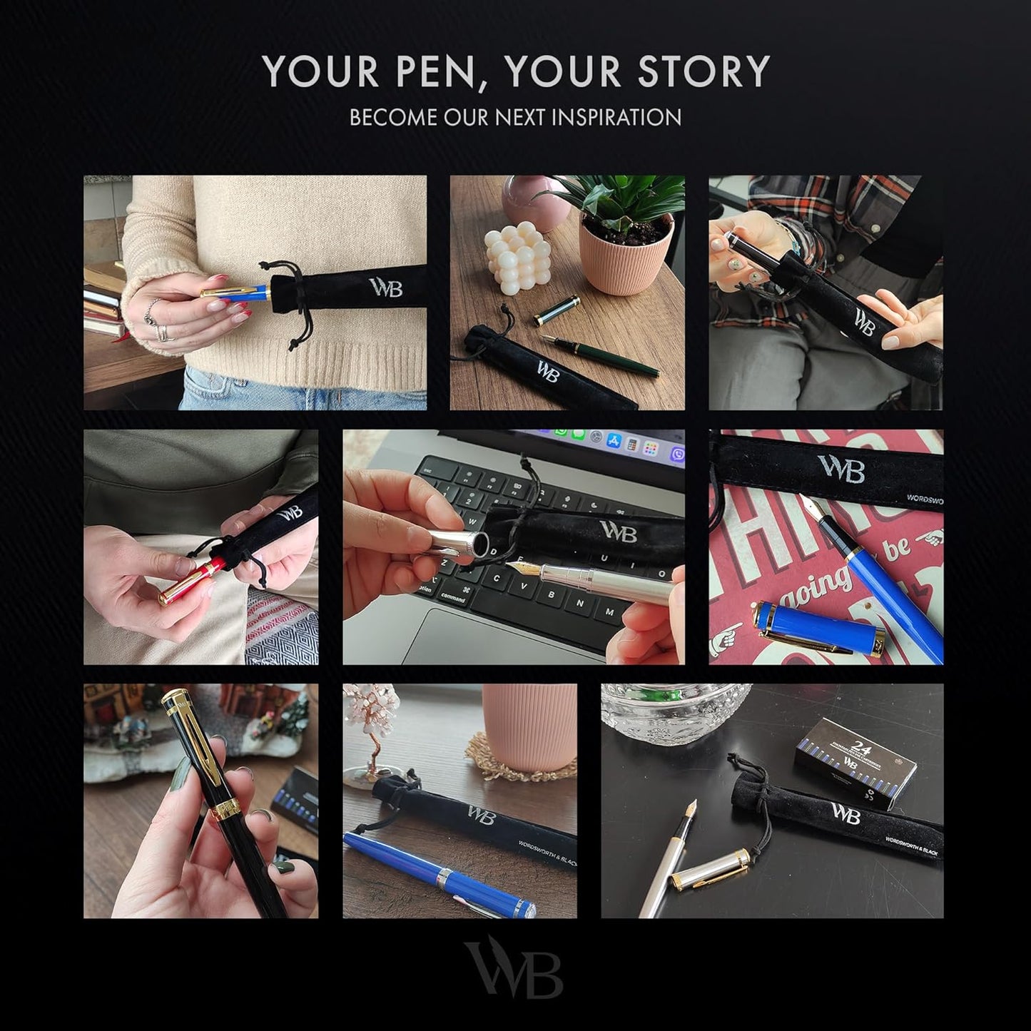 Wordsworth & Black Fountain Pen Set, 18K Gilded Medium Nib, Includes 24 Pack Ink Cartridges, Ink Refill Converter & Gift Pouch, Gold Finish, Calligraphy, [Imperial Blue], Perfect for Men & Women…