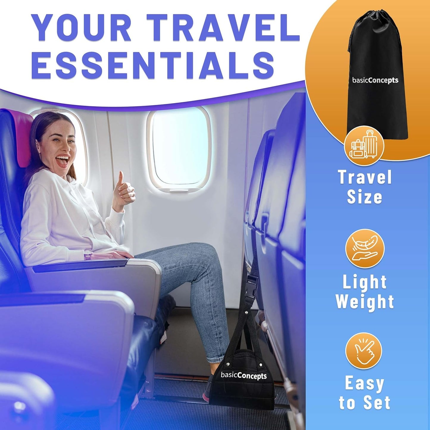 Airplane Foot Rest (Travel Comfortably), Perfect Foot Hammock Airplane or Plane Travel Essentials to Relax Your Feet - Airplane Travel Essentials, Long Flight Essentials, Airplane Foot Hammock