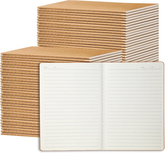 miikoul 72 Pack A5 Kraft Paper Notebook Lined Journal Bulk, 8.3 X 5.5 Inch, 60 Pages/30 Sheets, 80gsm, Travel Notebook Notepad for Adult, Students, Gift, Office, Back to School Supplies