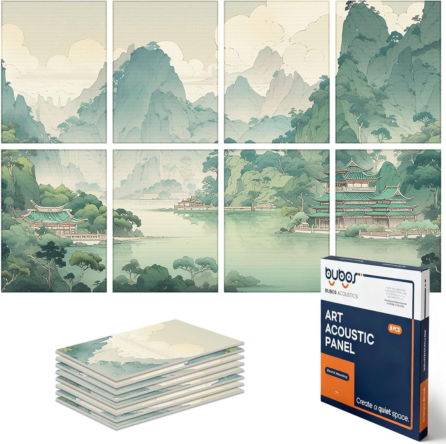 BUBOS 8 Pack Art Acoustic Panels Soundproof Wall Panel,47.2X31.4 Inches Sound Absorbing Panel,Self-adhesive Decorative Acoustical Wall Panels, Acoustic Treatment for Ceiling Home Office（Chinese Charm）