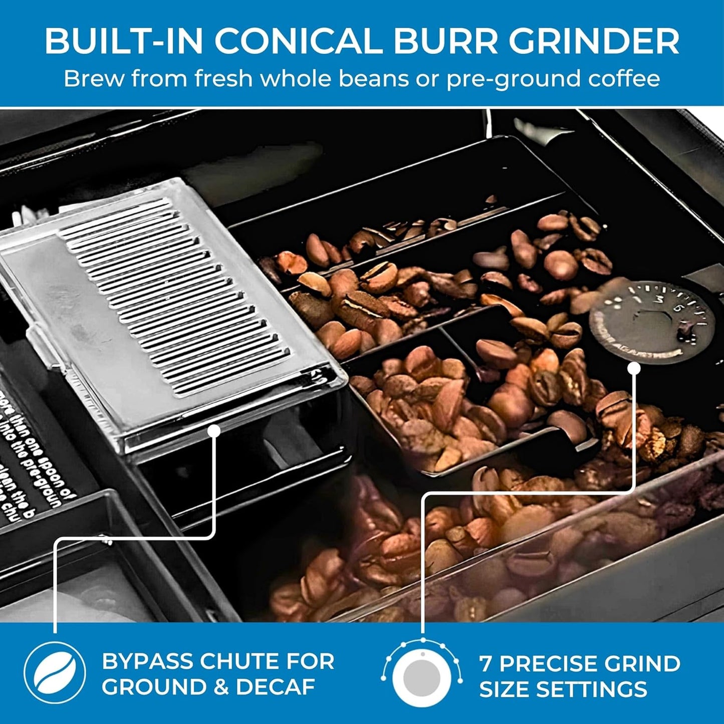 Koolatron Kenmore Espresso Machine – All-In-One Fully Automatic Coffee Maker with Auto Tamper, Descaler, Milk Steamer & Frother, Bean Grinder, Professional Barista Style Cappuccino, Cafe Latte, Black