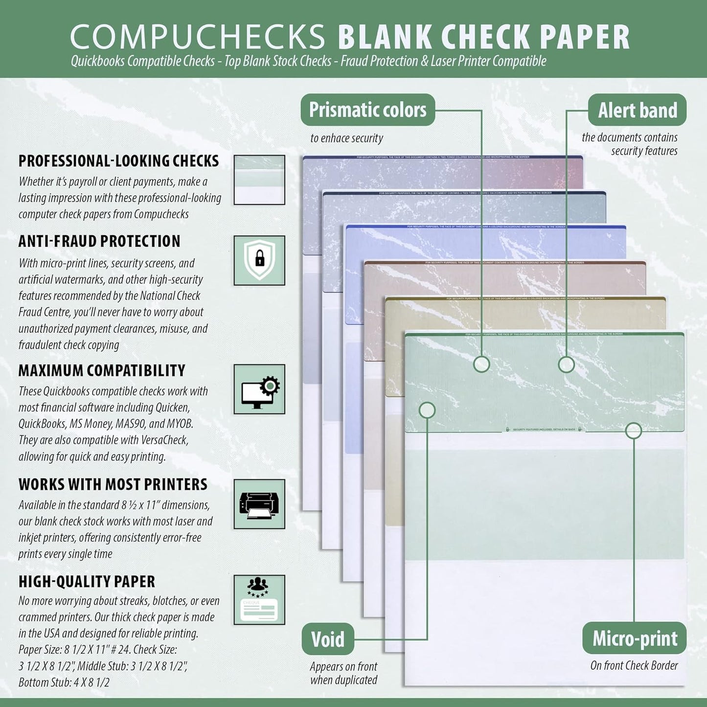 Compuchecks Check on Top Blank Check Paper - 2500 Pack, Quick-Books & Laser Printer Compatible - Security Business Checks with Voucher - 8.5" x 11" Burgundy Diamond