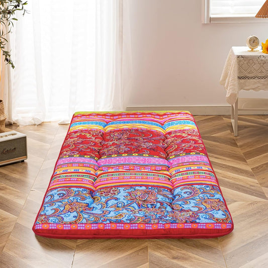 MAXYOYO Cot Mattress Bohemian Floor Bed, Japanese Floor Mattress Narrow Twin Futon Single Bed for Adults, Foldable Roll Up Camping Cot Mat