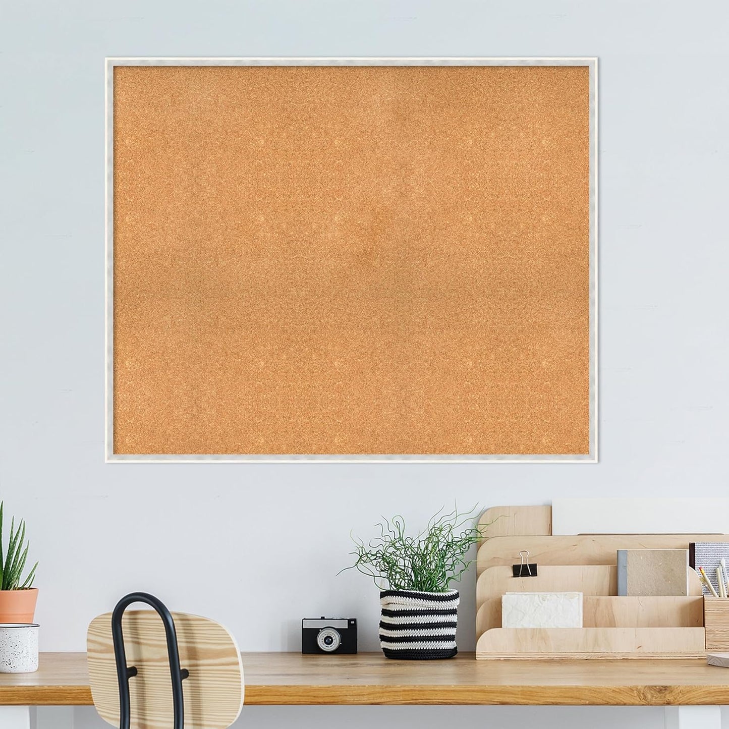 Amanti Art Natural Cork Board for Wall, 37x45 Vision Board with White Frame, Oversize Corkboard Office Decor for Home Organization, Modern Corkboard Pinboard to Display Items for Home Organization in