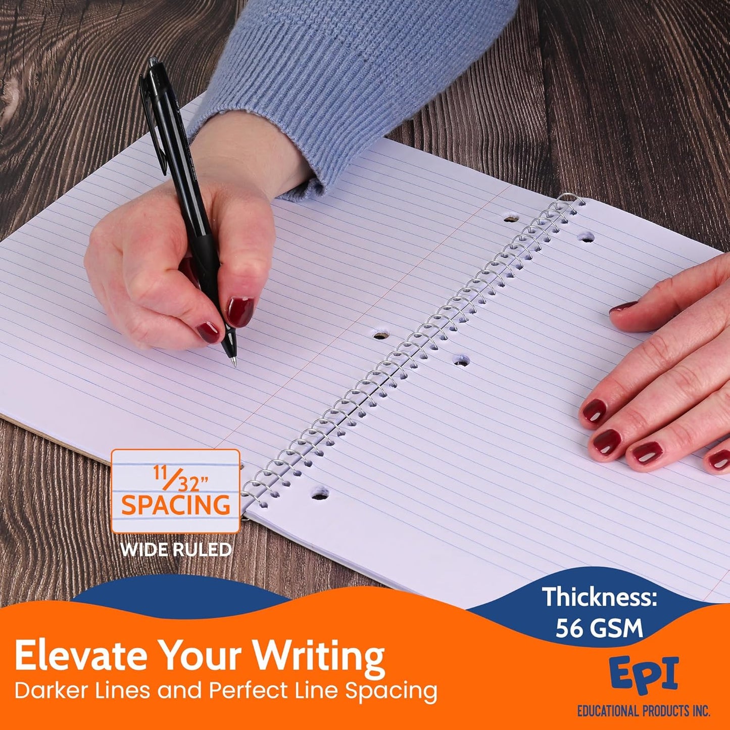 EPI Spiral Notebook | 3 Subject - Wide Ruled - 120 Sheets, Durable Spiral Binding | 10.5 x 8 in | Classroom Supplies | School, Office, Note Taking, Journaling - 36 Pack