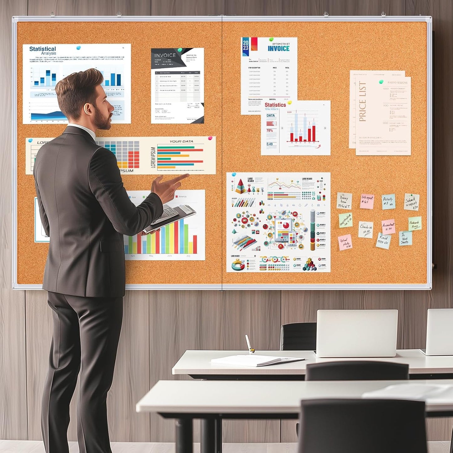 maxtek Large Cork Board 48 x 36 in, Bulletin Board for Walls, 4'x 3' Extra Aluminum Framed Corkboard, Foldable Wall Mounted Pin Memo Notice Cork Board for Office, Home Wall Display