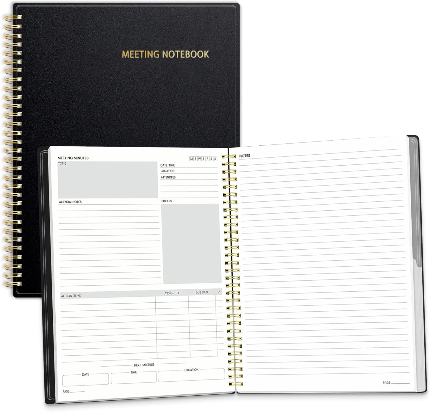 SUNEE Half Meeting Half Note - 8.5"x11" Professional Notebooks for Work - 160 Pages, A4 Size Project Planner, Spiral Meeting Agenda/Minutes Organizer for Women Men, Note Taking, Office & Business