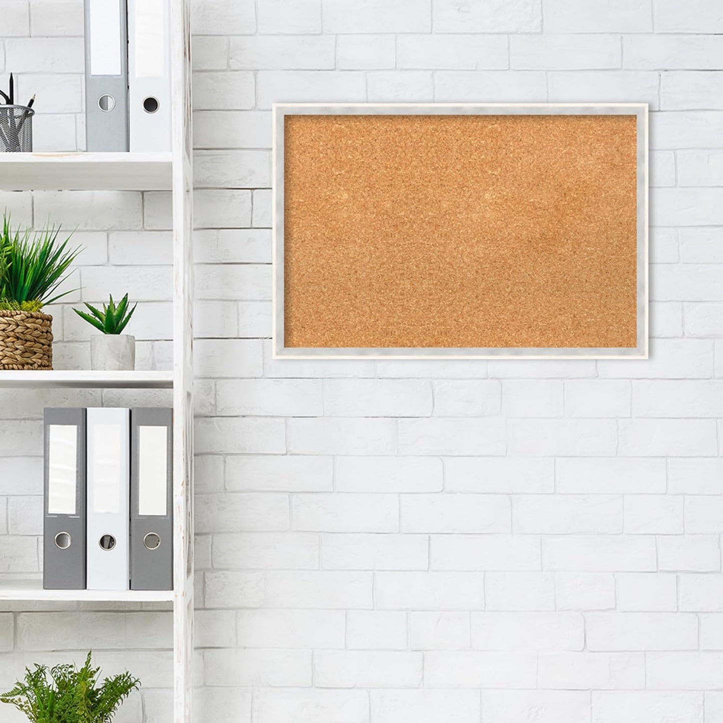 Amanti Art Natural Cork Board for Wall, 17x25 Vision Board with White Frame, Medium Corkboard Office Decor for Home Organization, Modern Corkboard Pinboard to Display Items for Home Organization in