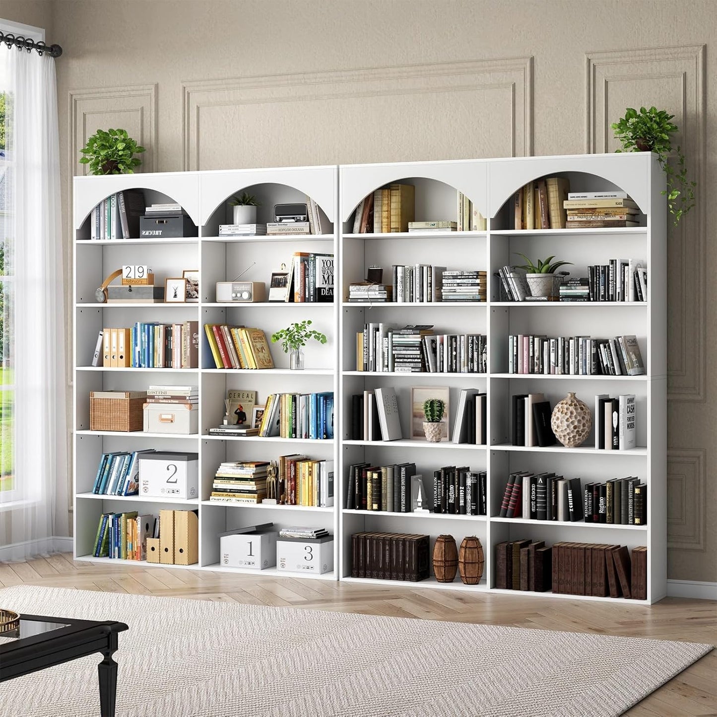 70.8’’ Tall Bookshelf and Bookcase, 7-Tier Double Wide Bookcase Modern Large Open Display Shelves with Curved Baffle for Home Office Living Room (White)