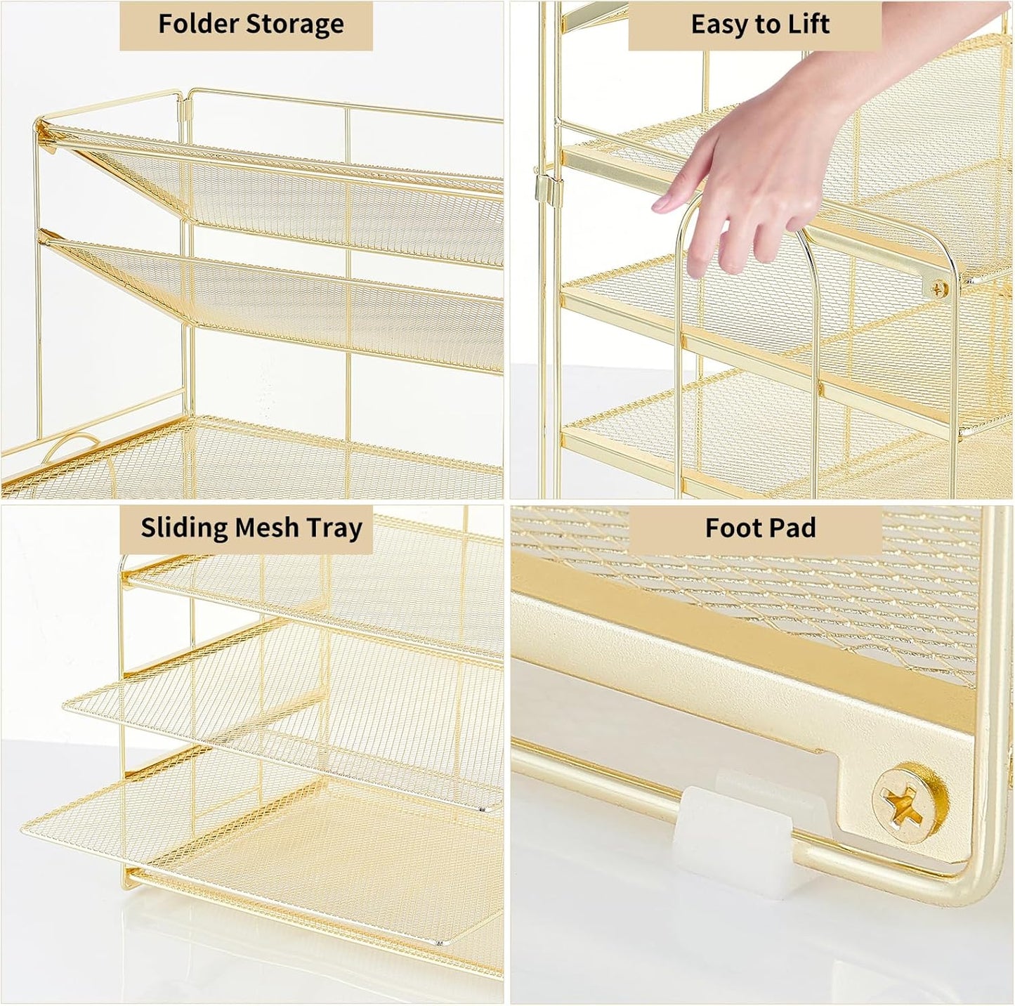 6-Tier Letter Tray Paper Organizer, Desk Organizers and Accessories, Desktop File Organizer, Office Desk Accessories for Office Supplies (Gold)