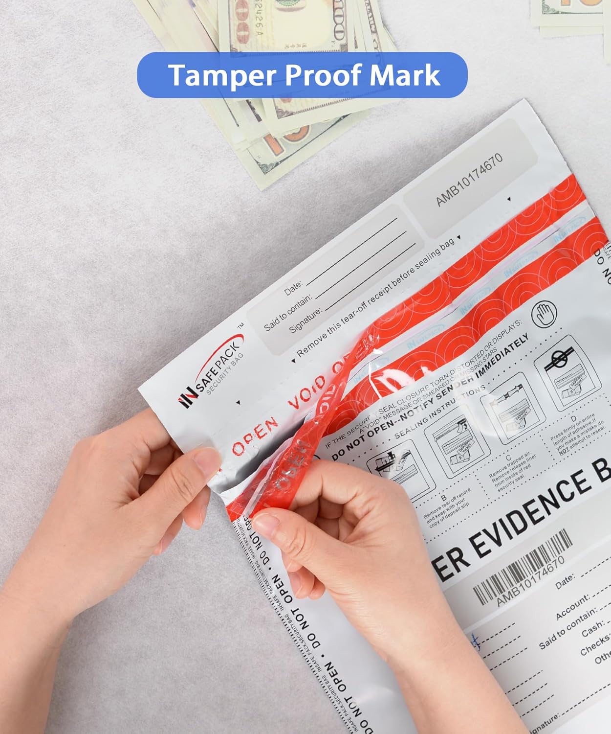 INSAFEPACK 100PCS 9"x12" Business Bank Deposit Bags - High Level Security Tamper Evident Bag - Self Adhesion Plastic Security Deposit Bag